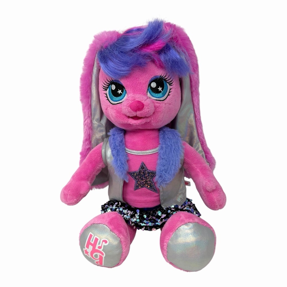 Build-A-Bear Honey Girls Risa Plush Pink Bunny Rockstar Outfit Sequin Skirt Star